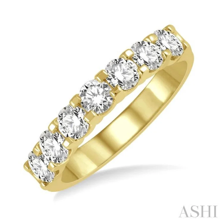 Women's vintage halo engagement rings-1.00 ctw Round Cut 7 Stone Diamond Wedding Band in 14K Yellow Gold