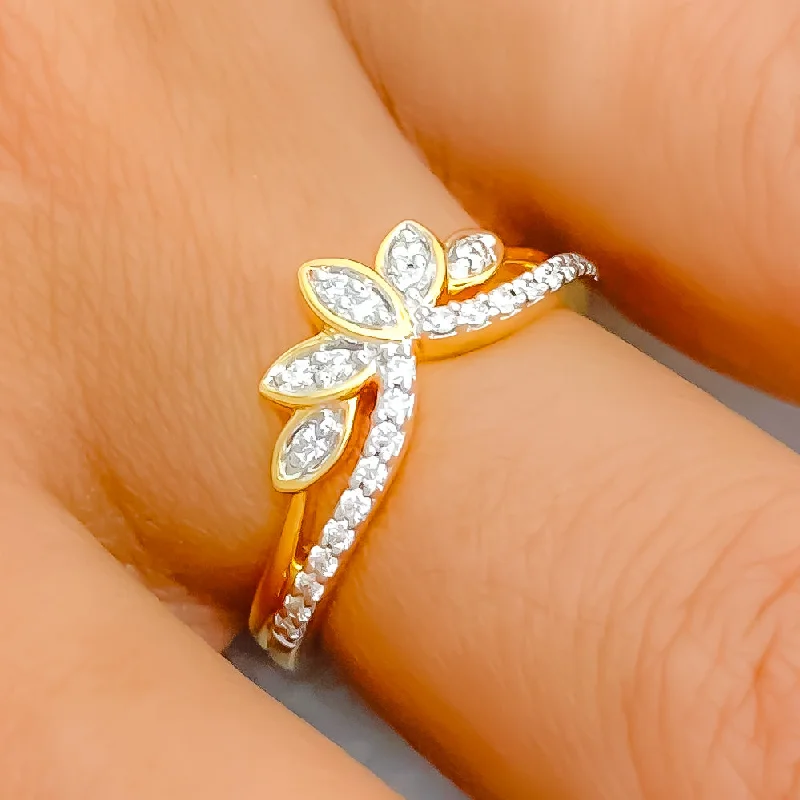 Women's cushion cut engagement rings with diamonds-Stunning Lotus Adorned  18k Gold + Diamond Ring