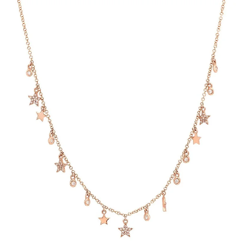 Women’s tennis necklaces-Dangle Stars and Bezels Diamond Necklace