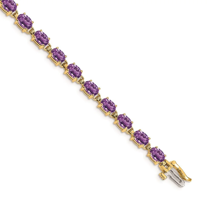 Women’s anniversary bracelets-14k 6x4mm Oval Amethyst Bracelet-WBC-BM4500-AM-Y