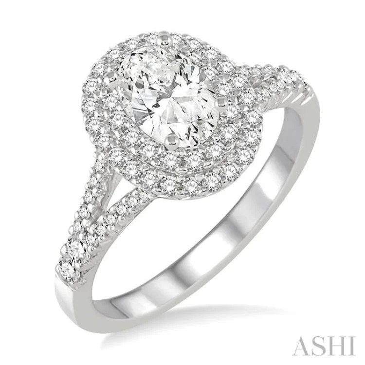 Women's gold engagement rings-1.00 ctw Diamond Engagement Ring with 1/2 ct Oval Cut Center Stone in 14K White Gold