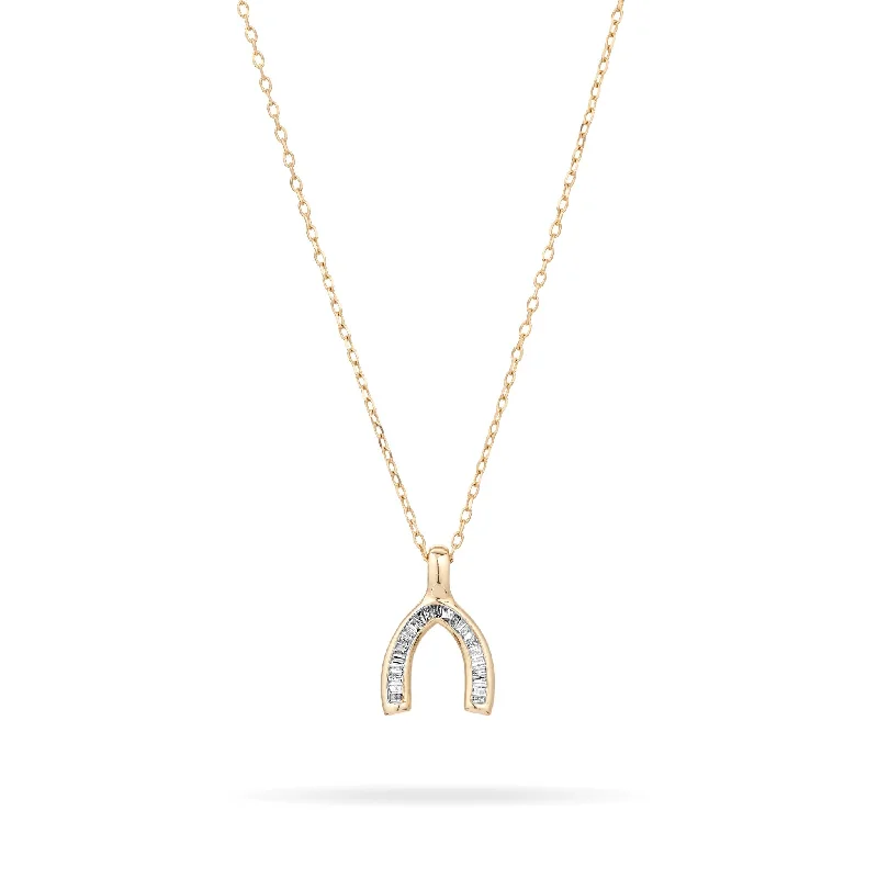 Women’s luxury necklaces-Diamond Baguette Lucky Wishbone Necklace