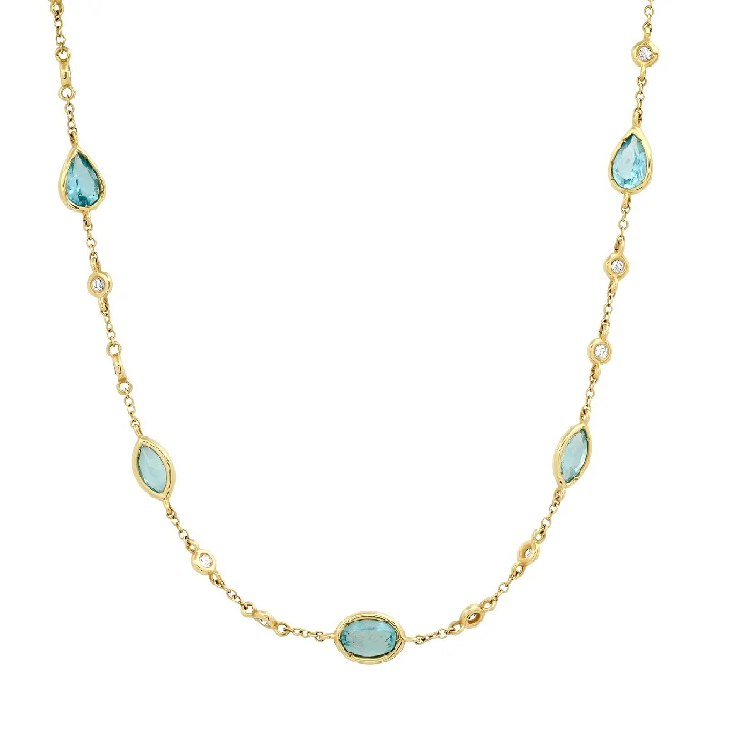 Women’s long gold necklaces-Apatite & Diamonds by the Yard Shapes Necklace or Lariat