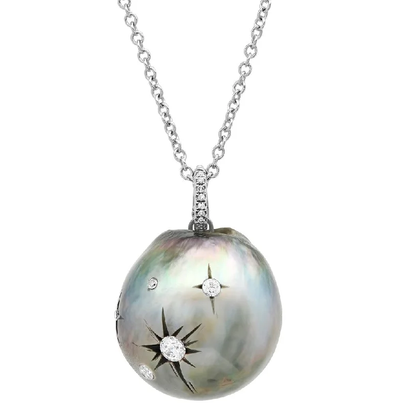 Women’s matching necklace sets-Tahitian Pearl Diamond Encrusted Carved Galaxy Necklace