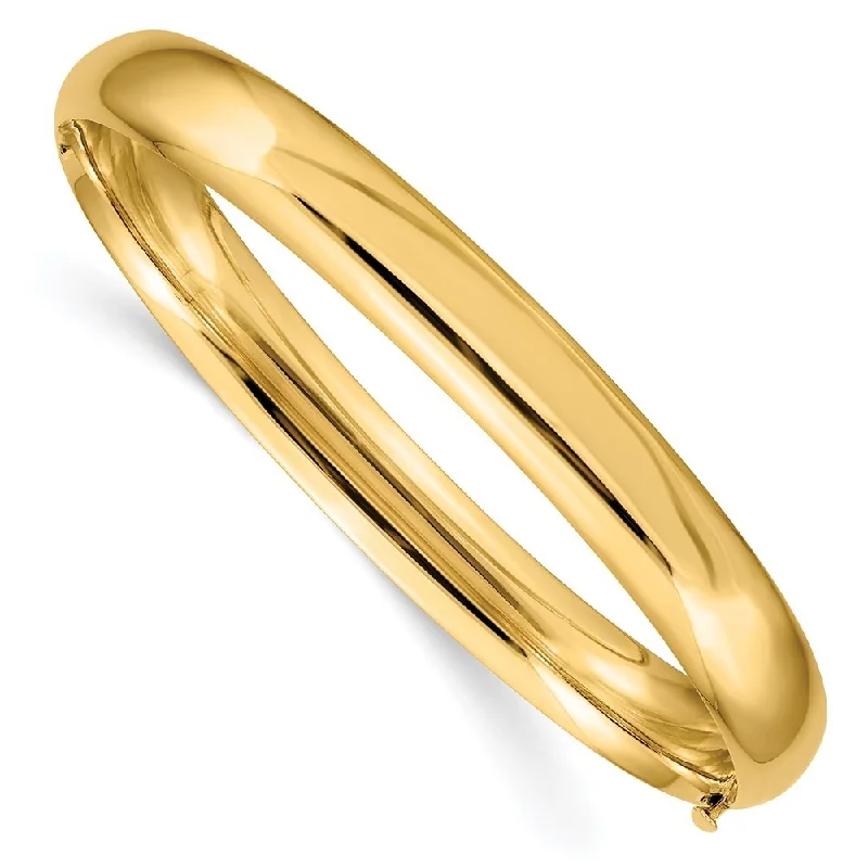 Women’s simple bangles-14k Yellow Gold 8mm 5/16 High Hinged Bangle Bracelet, 7"