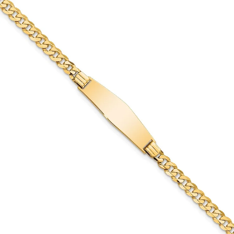 Women’s handmade bracelets-14k Yellow Gold 7.5mm Soft Diamond Shape Curb Link ID Bracelet, 7"