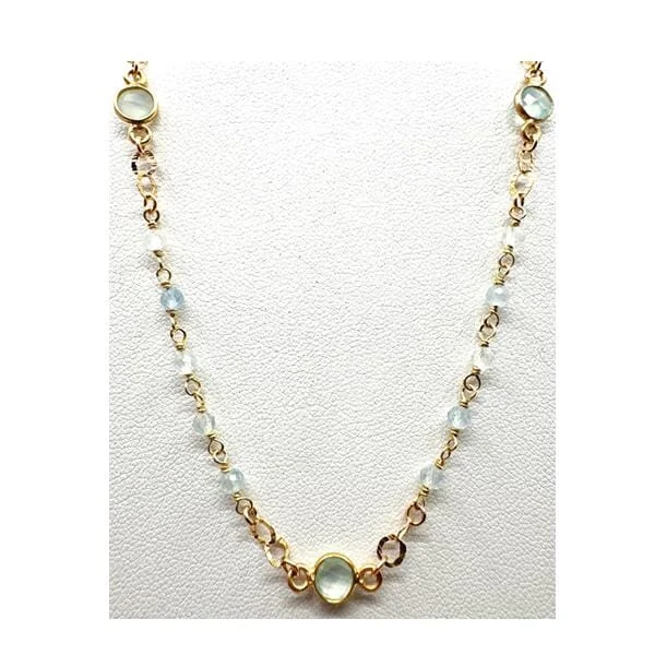 Women’s mixed gemstone necklaces-Vermeil Beaded Chain & Vermeil Connectors: Aquamarine & Chlcdny (NG7064QC)