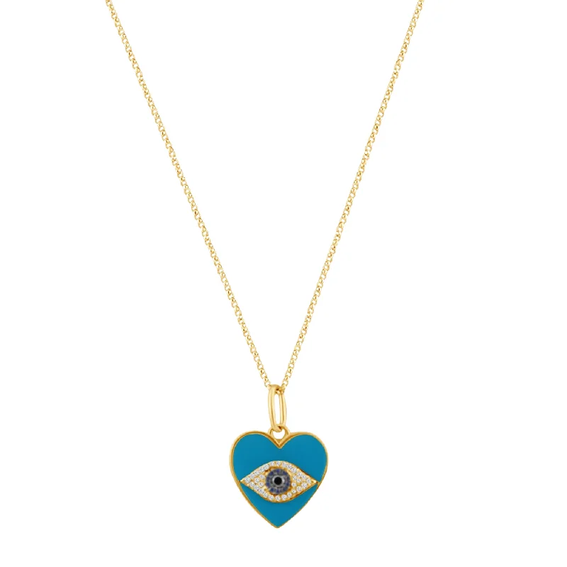 Women’s multi-strand necklaces-Turquoise Heart Evil Eye Pendant Necklace