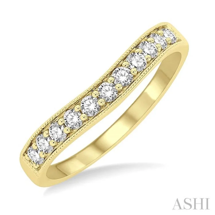 Women's platinum engagement rings with sapphires-1/3 ctw Arched Round Cut Diamond Wedding Band in 14K Yellow Gold