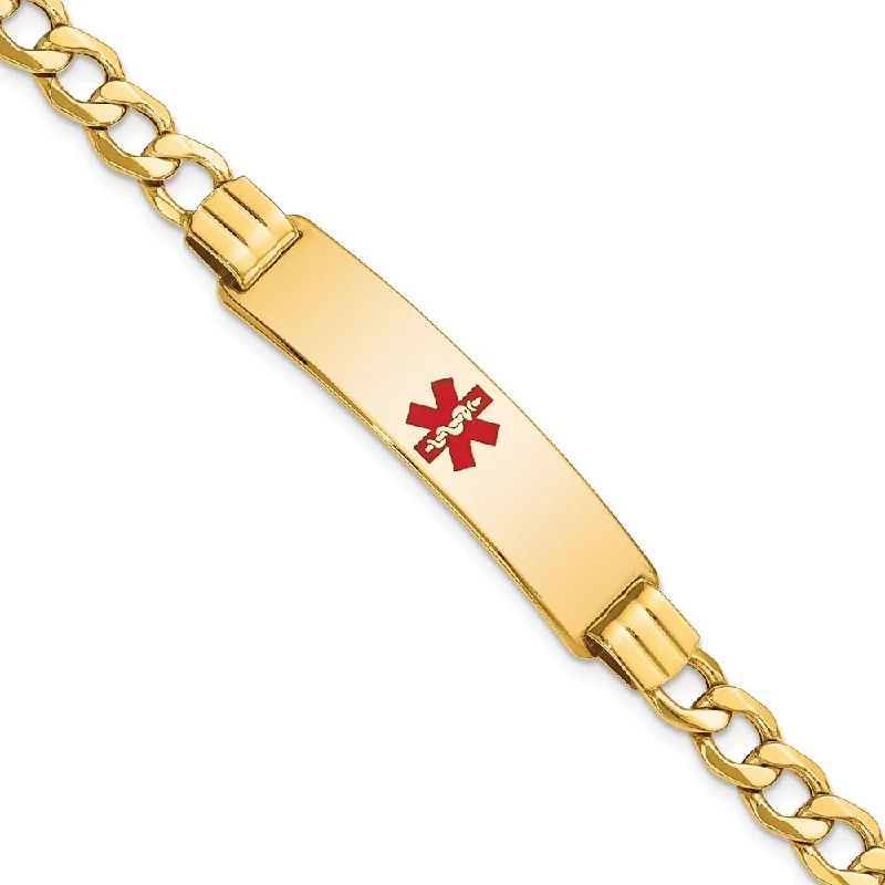 Women’s sterling silver bangles-14k Yellow Gold 10.5mm Semi-solid Medical Red Enamel Curb Link ID Bracelet, 7"