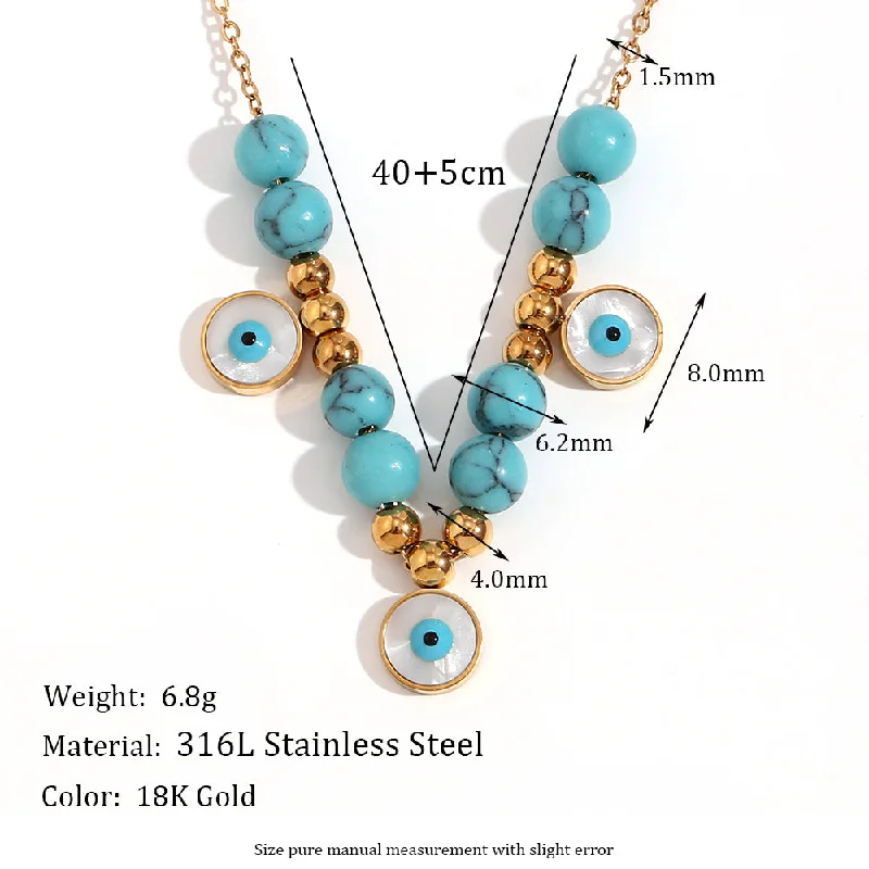 round Eye Spacer Beads Necklace-Gold-Turquoise Style