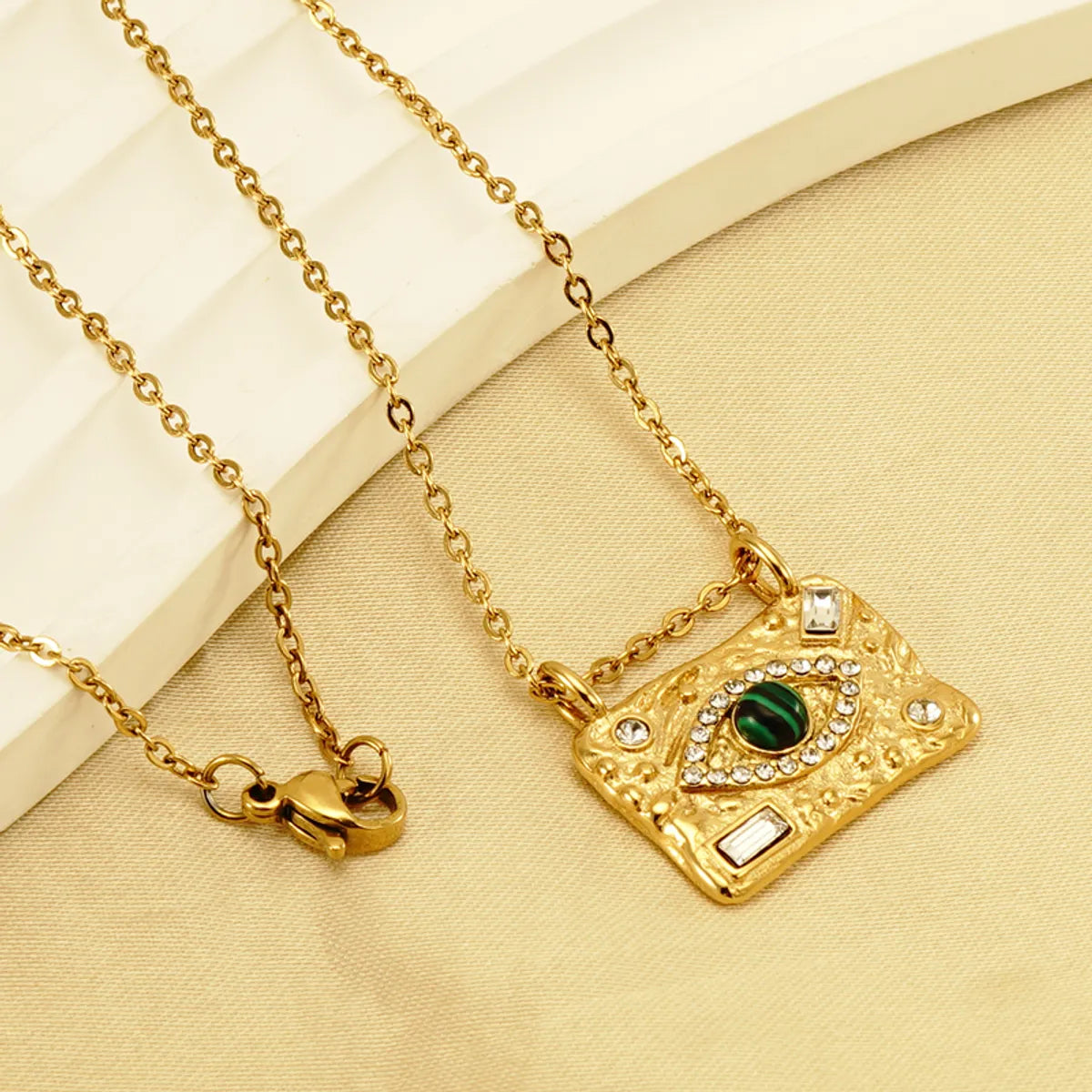 Women’s cubic zirconia necklaces-Ins Style Casual Devil's Eye Stainless Steel Plating Inlay Malachite Rhinestones 18k Gold Plated Pendant Necklace