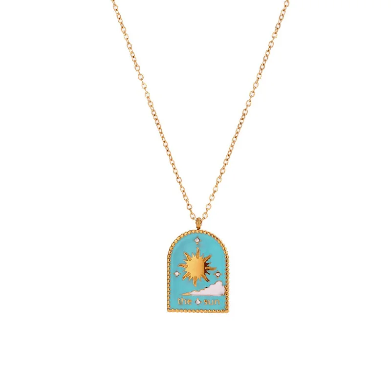 Arch Oil Dripping Sun Tianhe Tarot Necklace-Light Blue Sun