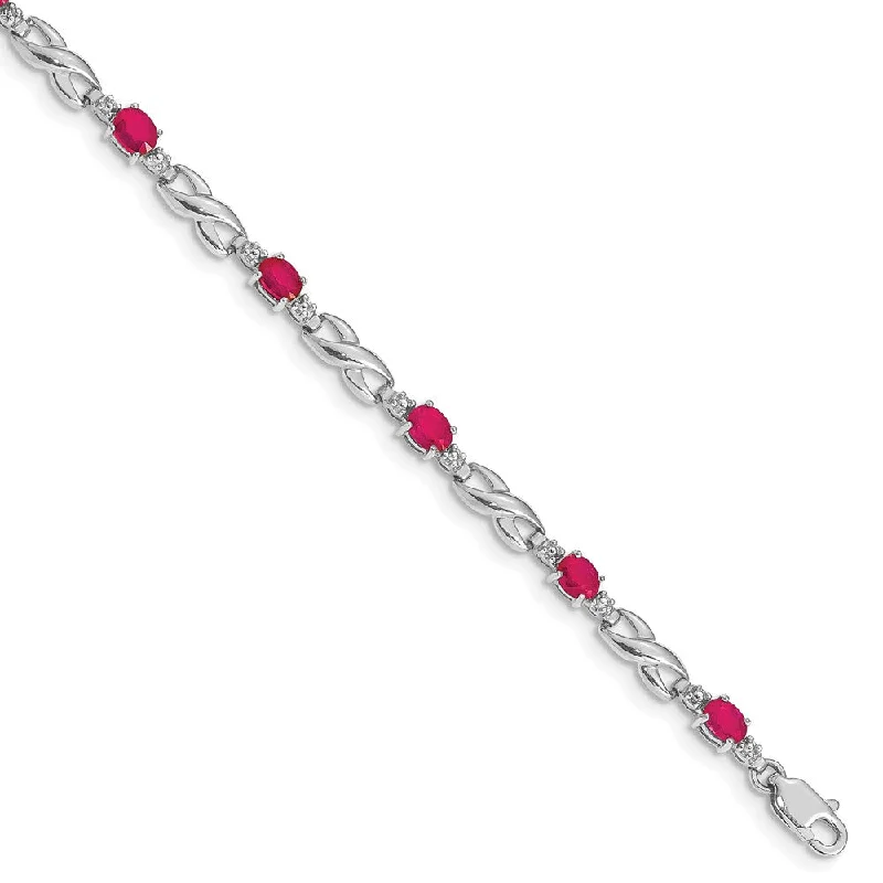 Women’s minimalist bangles-10k White Gold Diamond and Composite Ruby Bracelet-WBC-BM4477-RU-001-1WA