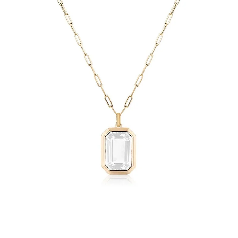 Women’s luxury diamond necklaces-Manhattan Emerald Cut with Gold Frame on Paperclip Chain Necklace