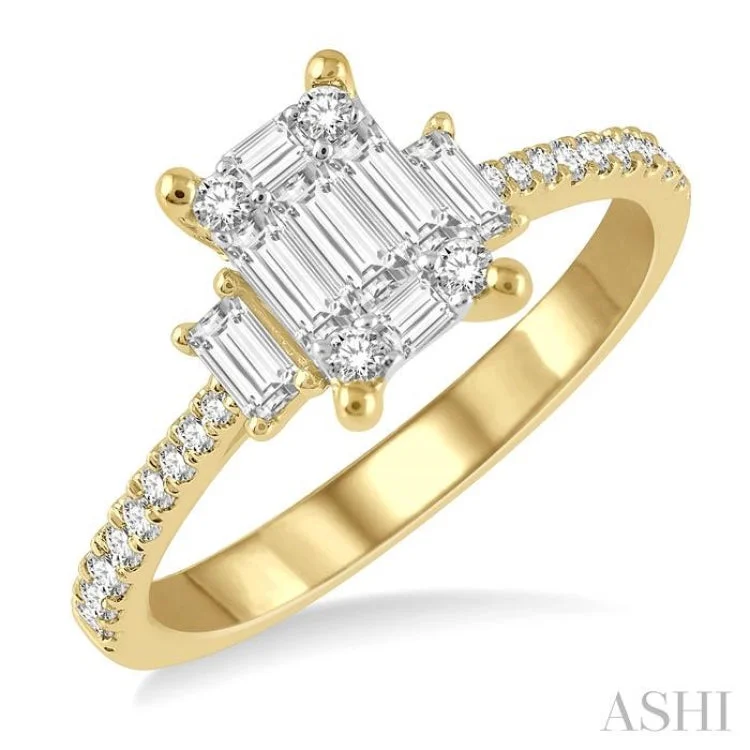 Women's custom design engagement rings-5/8 ctw Fusion Baguette and Round Cut Diamond Fashion Ring in 14K Yellow and White Gold