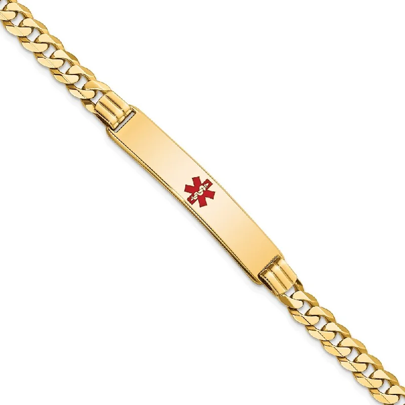 Women’s rose gold bracelets-14k Yellow Gold 8mm Medical Red Enamel Curb Link ID Bracelet, 7"