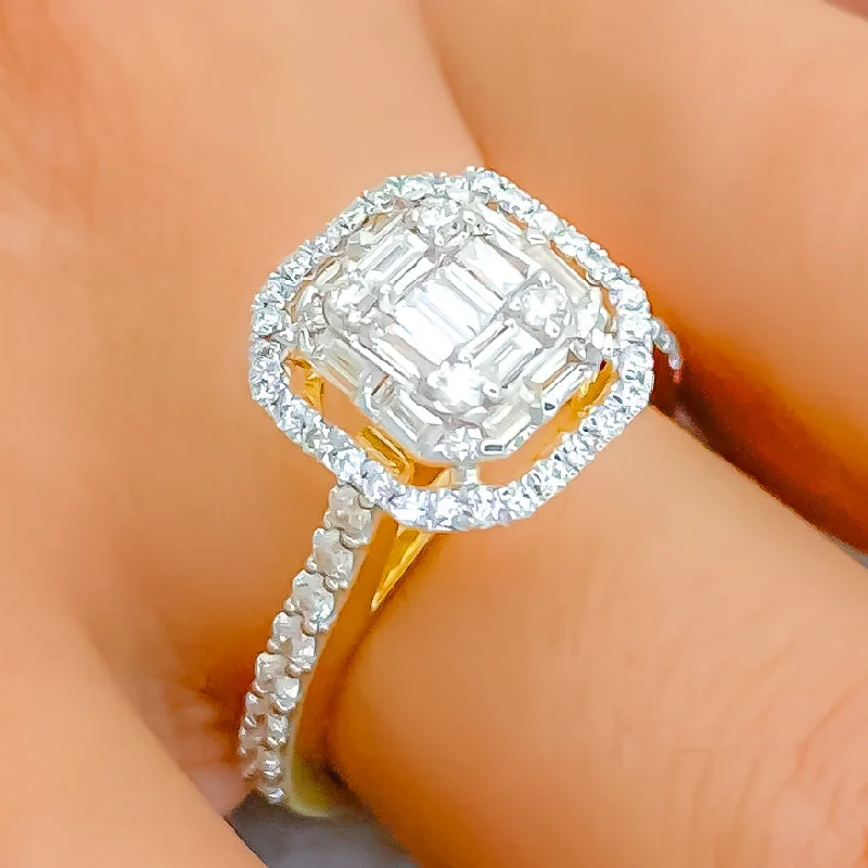 Women's round engagement rings with diamonds-Stunning Open Halo 18K Gold + Diamond Ring