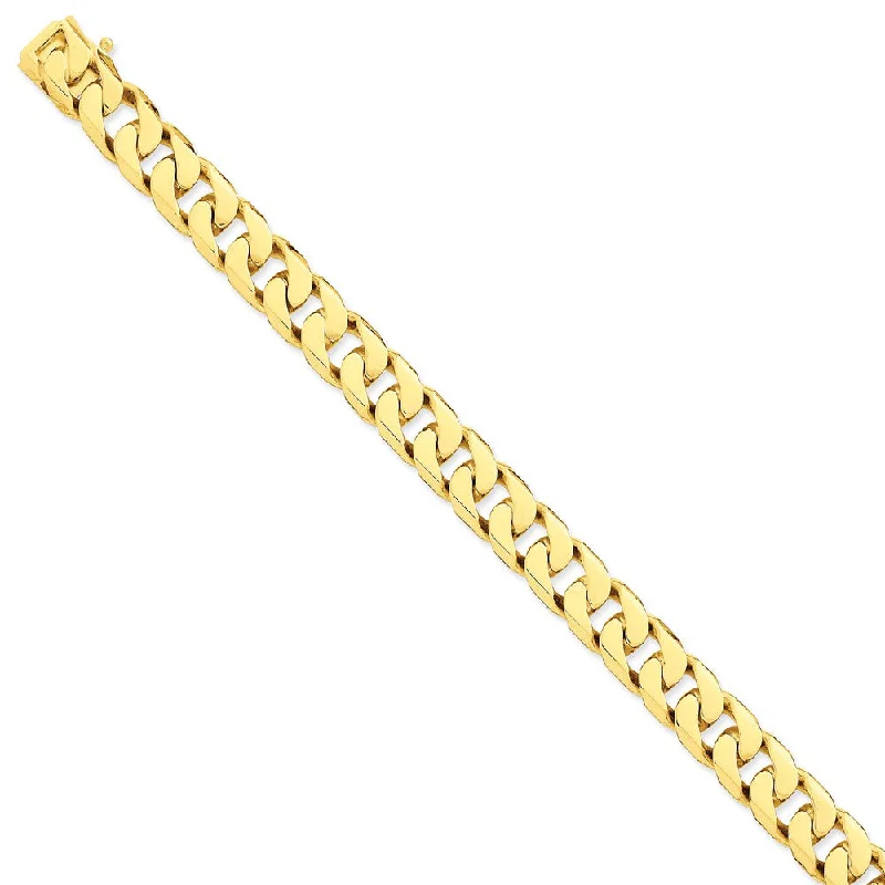 Women’s delicate bracelets-14K 10.6mm Hand-polished Flat Beveled Curb Link Bracelet-WBC-LK134-9