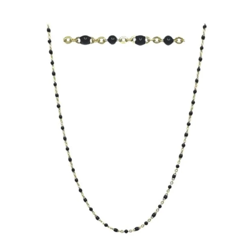 Women’s romantic necklaces-2mm Enamel Beaded Necklace: Black Vermeil or Plated (_NG7004X)