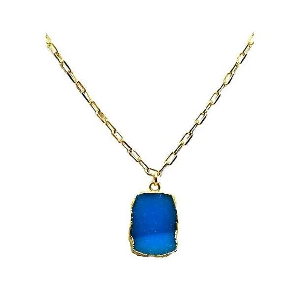 Women’s round pendant necklaces-Electroform Pendant on Gold Fill Link Chain: Blue Druzy (NGCP749DZB)