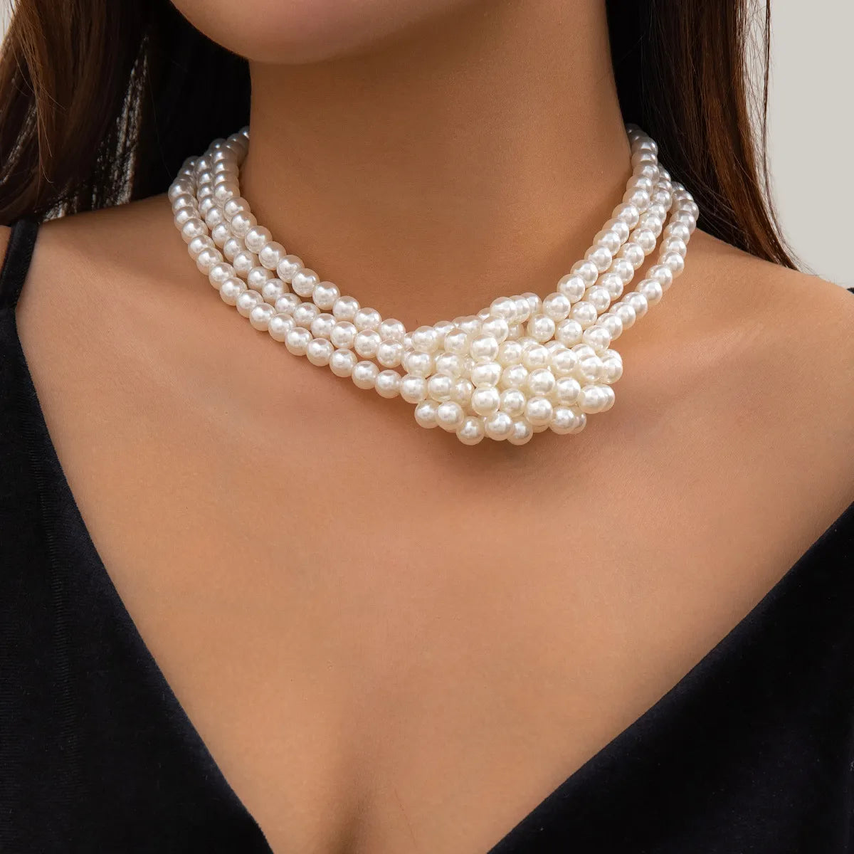 Women’s infinity necklaces-Elegant Geometric Artificial Pearl Beaded Women's Necklace