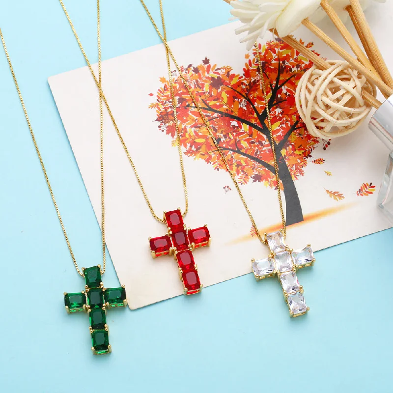 Women’s geometric necklaces-Retro Simple Style Cross Stainless Steel Copper Plating Inlay Zircon 18k Gold Plated Pendant Necklace