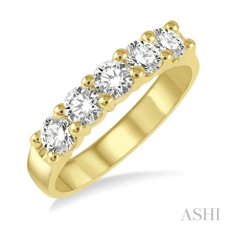 Women's diamond engagement rings-1.00 ctw 5 Stone Round Cut Diamond Wedding Band in 14K Yellow Gold