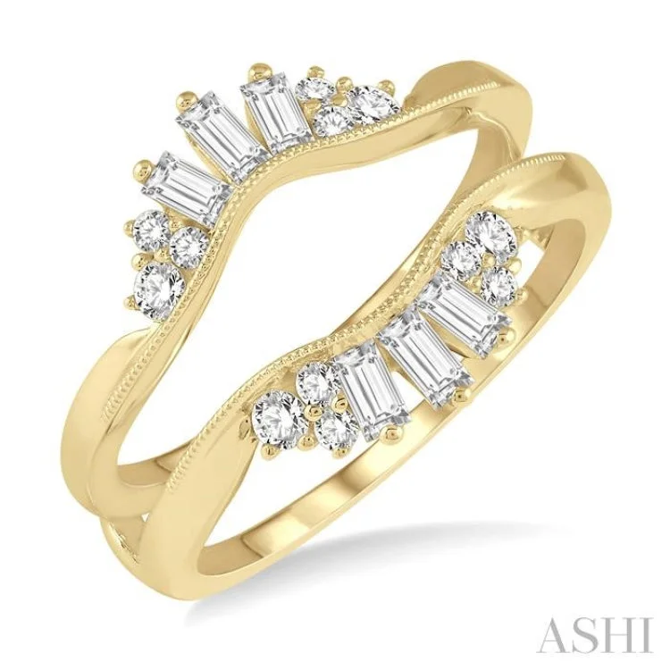 Women's classic solitaire engagement rings-1/2 ctw Curved Center Baguette Tower and Round Cut Diamond Insert Ring in 14K Yellow Gold