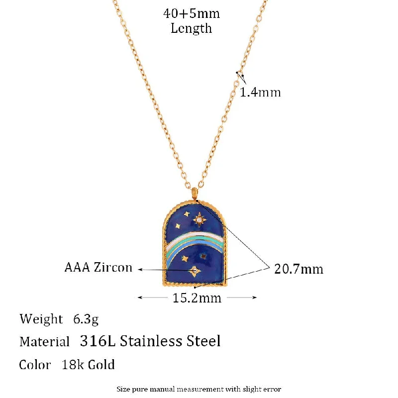 Arch Oil Dripping Sun Tianhe Tarot Necklace-Dark Blue Tianhe