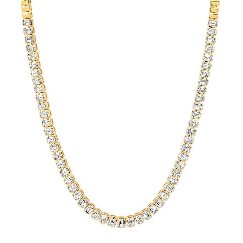 Women’s luxury diamond necklaces-Emerald Cut Diamonds Half Tennis Necklace