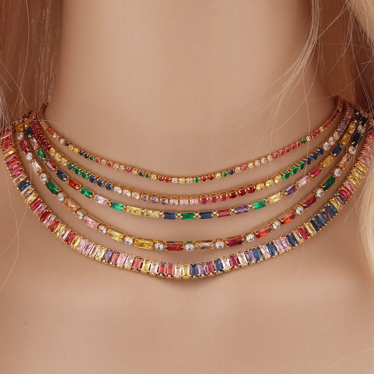 Women’s vintage-style necklaces-Fashion Geometric Copper Inlay Zircon Necklace 1 Piece