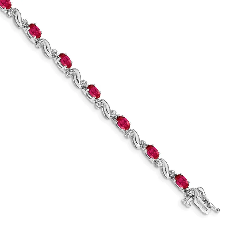 Women’s boho chic bracelets-10k White Gold Diamond and Ruby Bracelet-WBC-BM4487-RU-010-1WA