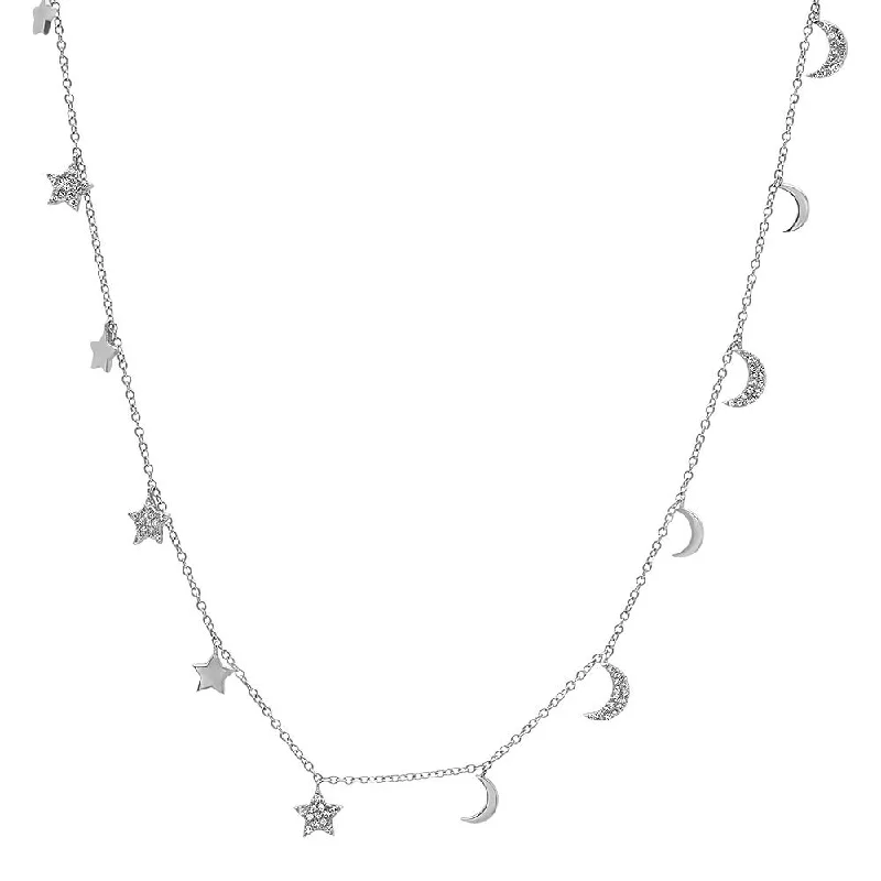 Women’s necklace sets-30" Diamond Moon & Star Long Necklace