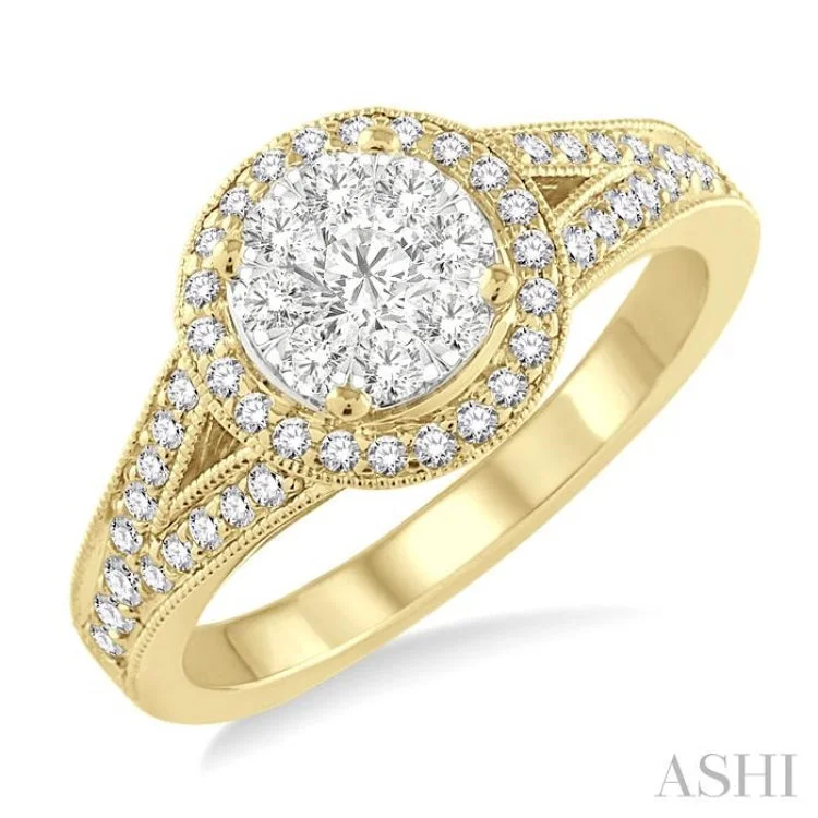 Women's white gold engagement rings-5/8 Ctw Lovebright Round Cut Diamond Engagement Ring in 14K Yellow and White Gold