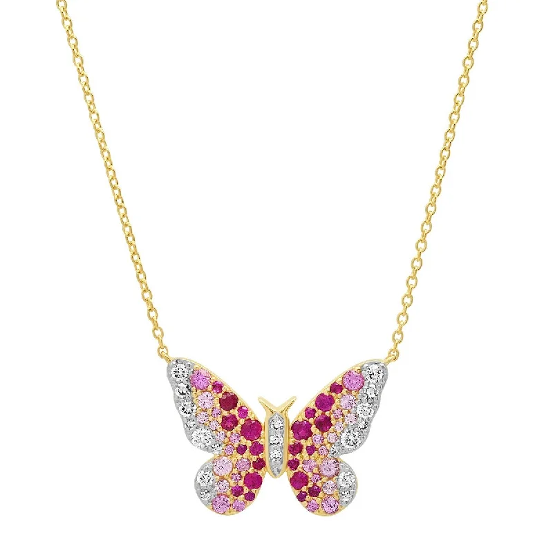 Women’s custom necklaces-Ombre Semi Precious and Diamond Butterfly Necklace