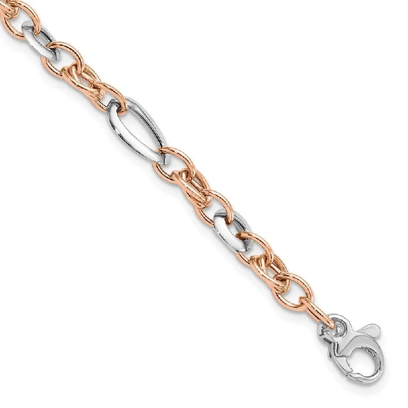 Women’s personalized charm bracelets-14k Two-tone White and Rose Fancy Link Bracelet, 8" (W-6.8mm)