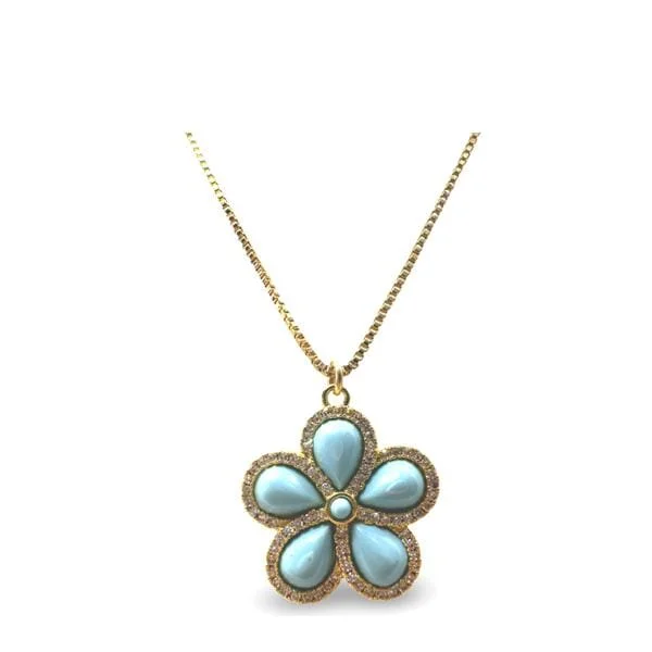 Women’s moonstone necklaces-Stone Flower With CZ on Gold Fill Chain Necklace: Turquoise (NGCP45FLTQ)