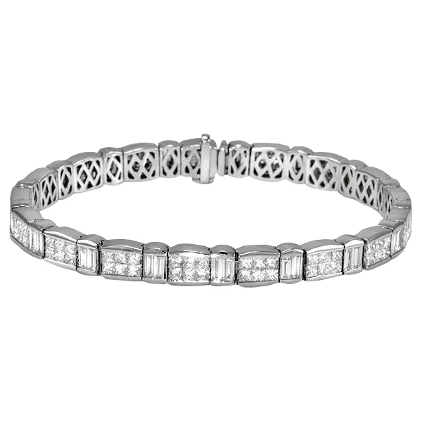 Women’s art deco bracelets-"BRAC01007" Diamond Tennis Bracelet With Princess & Baguette Diamonds