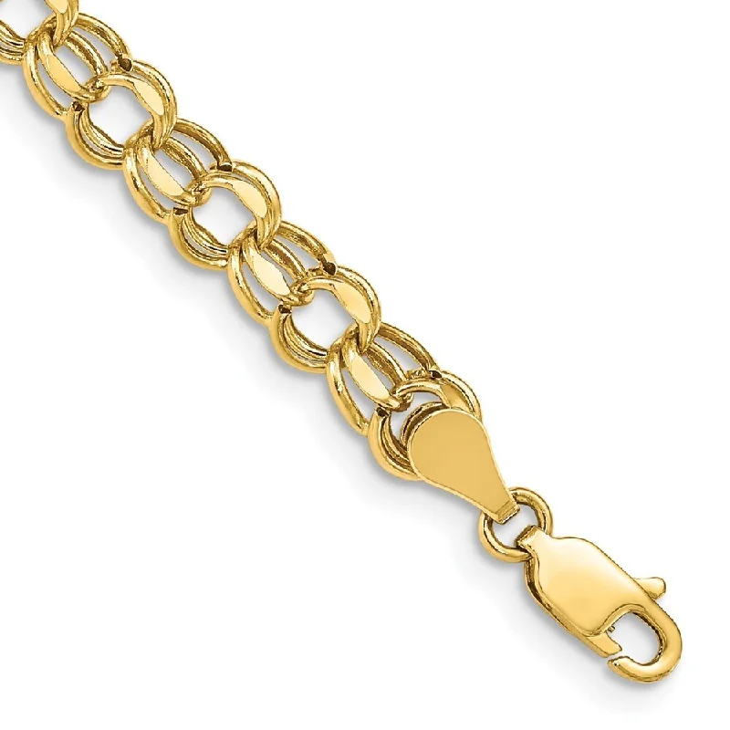 Women’s designer bracelets-14k Yellow Gold 5.5mm Hollow Double Link Charm Bracelet, 7"