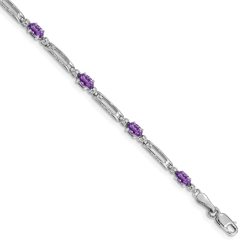 Women’s inspirational bracelets-10k White Gold Diamond and Amethyst Bracelet-WBC-BM4492-AM-001-1WA