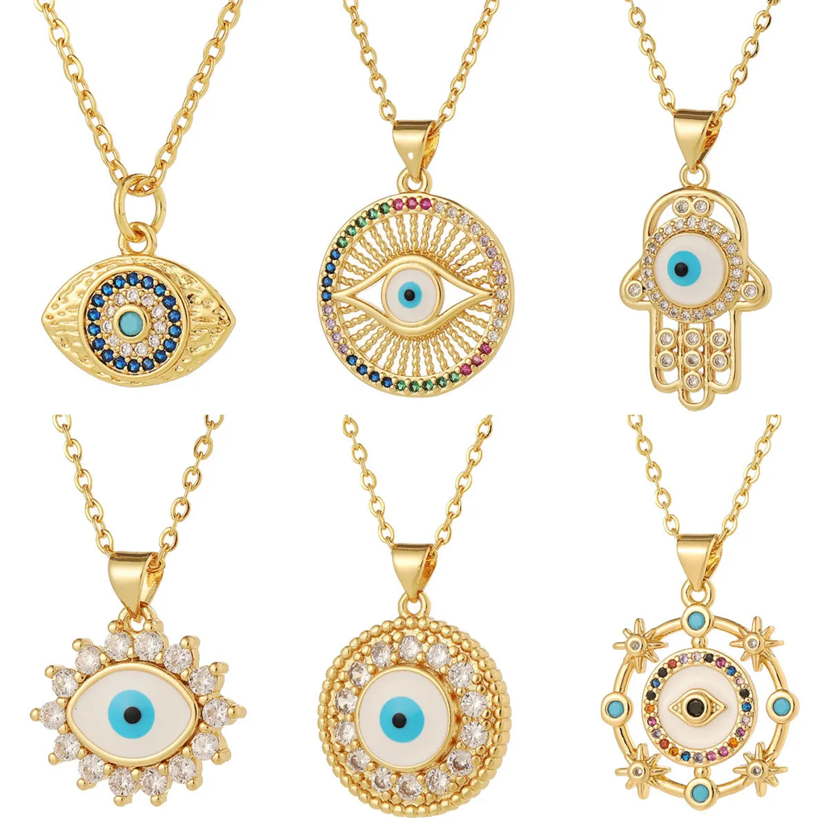 Women’s turquoise necklaces-Retro Romantic Palm Eye Copper Plating Inlay Zircon Gold Plated Pendant Necklace