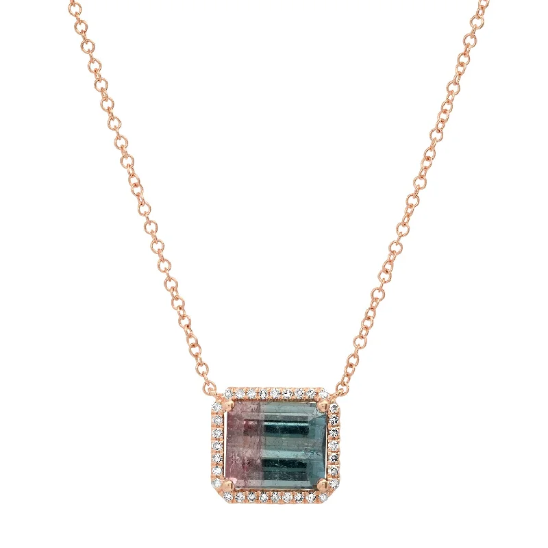 Women’s diamond necklaces-One of a Kind Bicolor Tourmaline Necklace with Diamond Frame