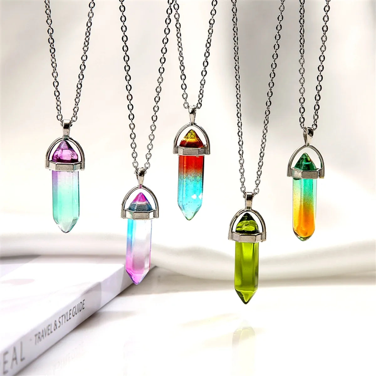 Women’s diamond necklaces-Streetwear Gradient Color Stainless Steel Natural Stone Plating Pendant Necklace