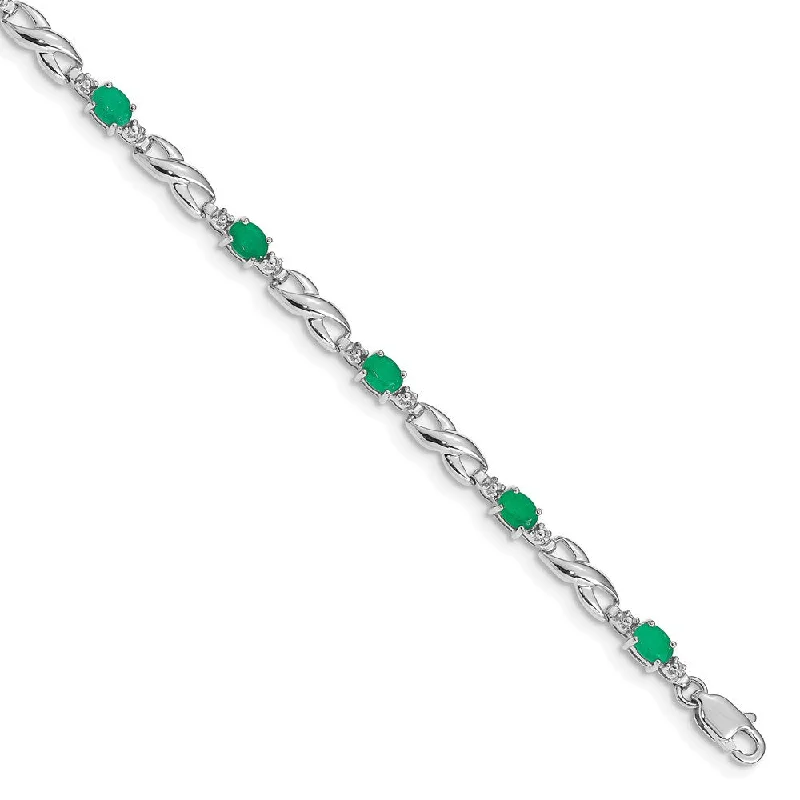 Women’s pearl bracelets with diamonds-10k White Gold Diamond and Emerald Bracelet-WBC-BM4477-EM-001-1WA