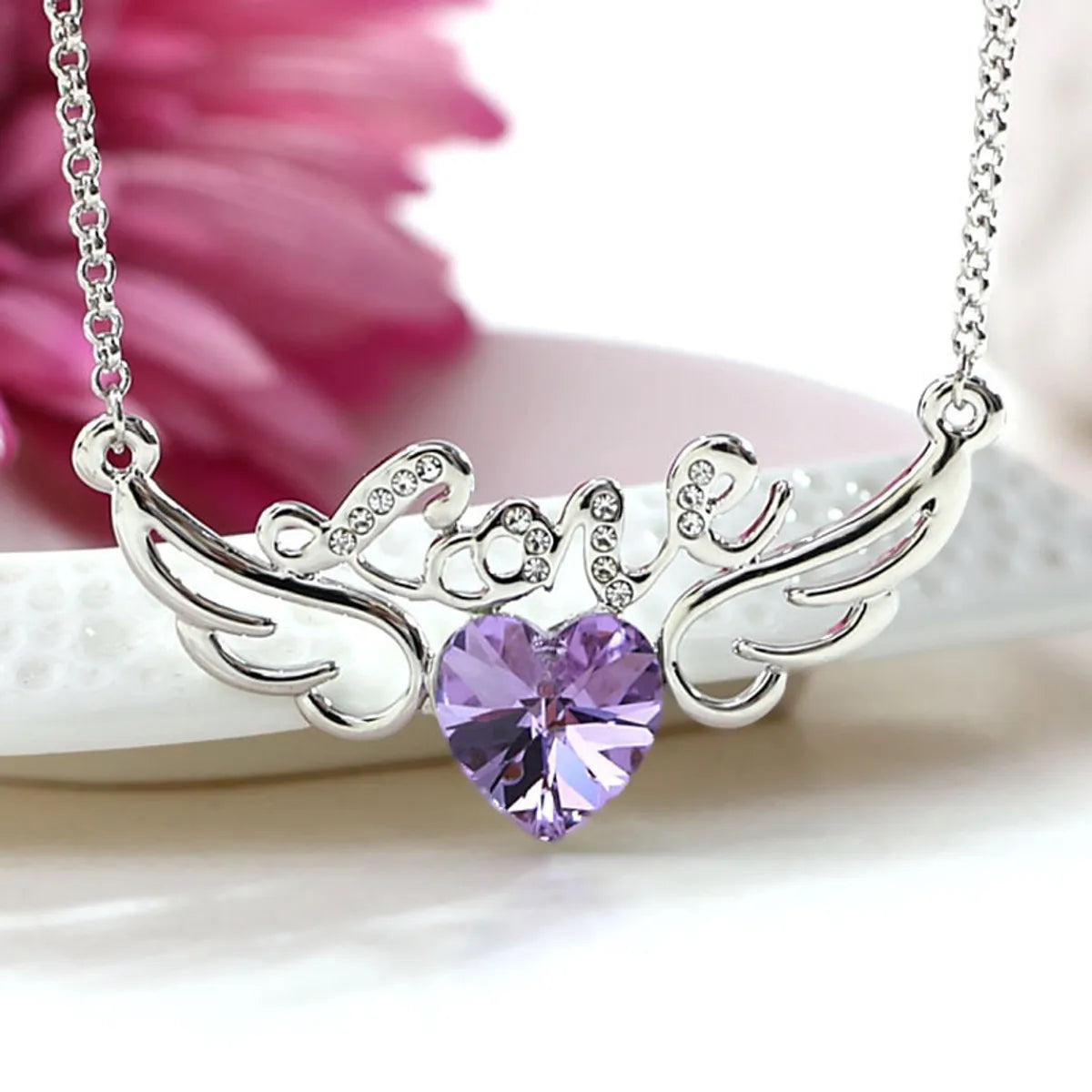 Women’s boho necklaces-Fashion Letter Heart Shape Wings Alloy Inlay Artificial Crystal Valentine's Day Women's Necklace