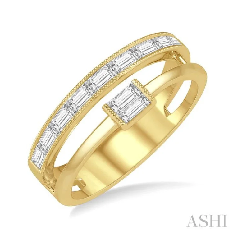 Women's gold engagement rings-1/2 ctw Split Baguette Diamond Fashion Ring in 14K Yellow Gold