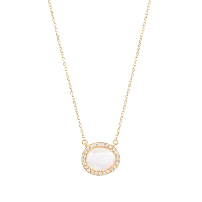 Women’s cubic zirconia necklaces-14k Gold Vermeil Moonstone Halo Necklace