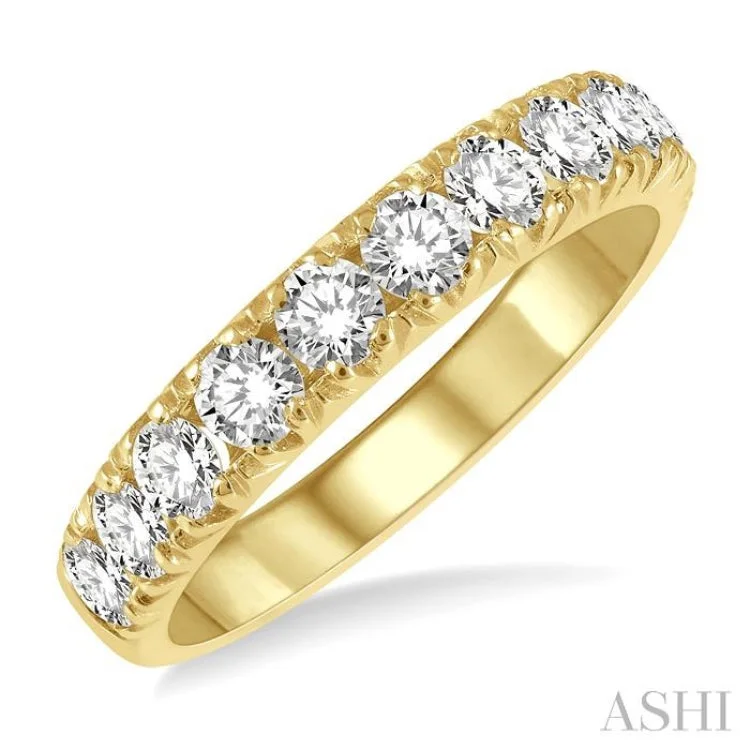 Women's sapphire and diamond engagement rings-1.00 ctw 11 Stone Round Cut Diamond Wedding Band in 14K Yellow Gold