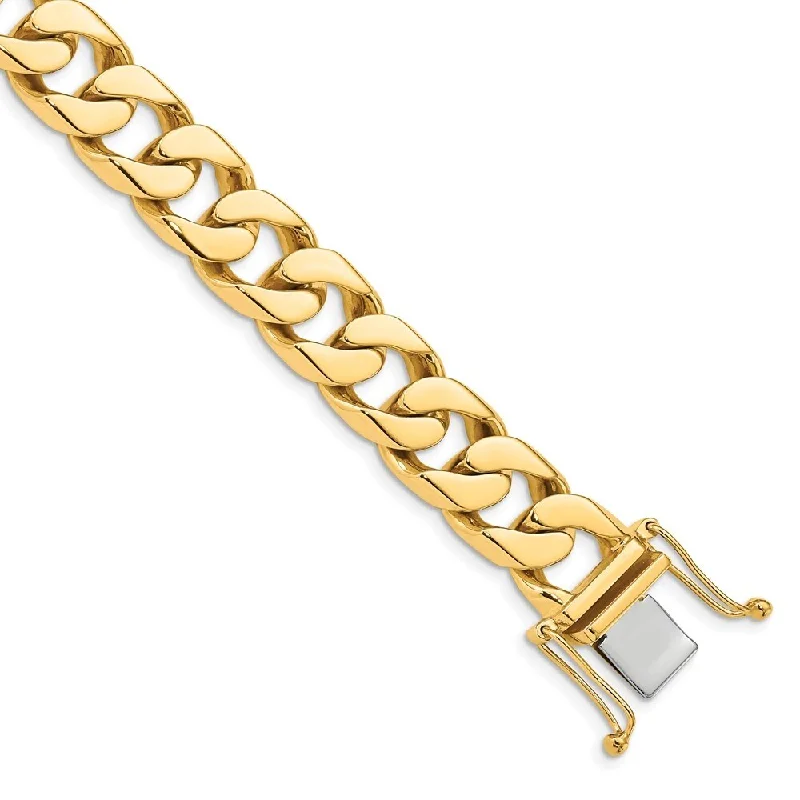 Women’s fashion bangles-14k Yellow Gold 12mm Hand-polished Flat Beveled Curb Chain Bracelet, 8"